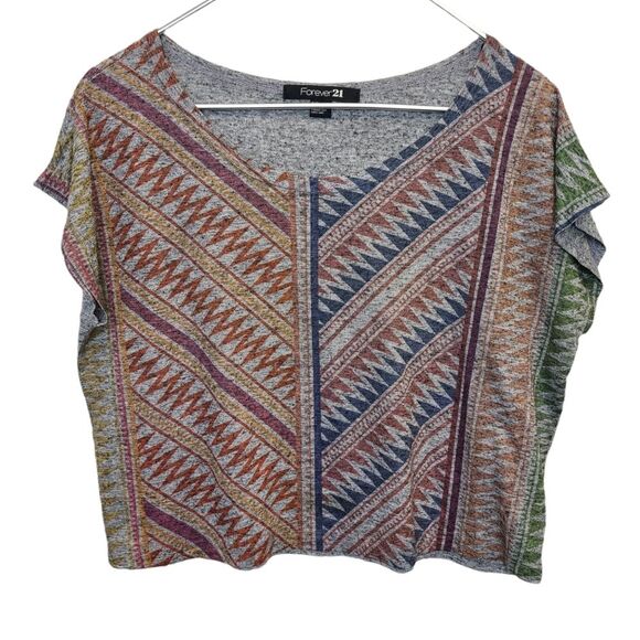Forever 21 Grey Multi Colored Tribal Crop Top Womens S - Picture 1 of 8
